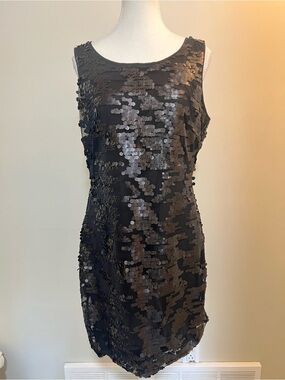 Andrew Marc Black Sequin Mini Sheath Dress